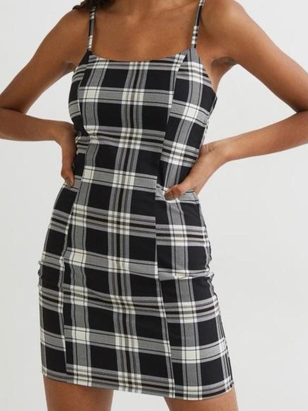 H& M Black & White Plaid Bodycon Mini Dress - Small